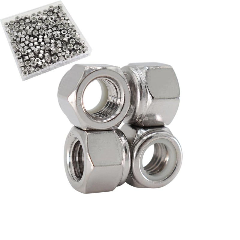 STORMCUBE #8-32 Nylon Insert Hex Lock Nuts 200 Pack 304 Stainless Steel Self-Locking Nylon Lock Nuts Plain Finish for Industrial Construction Fasteners - Image 1